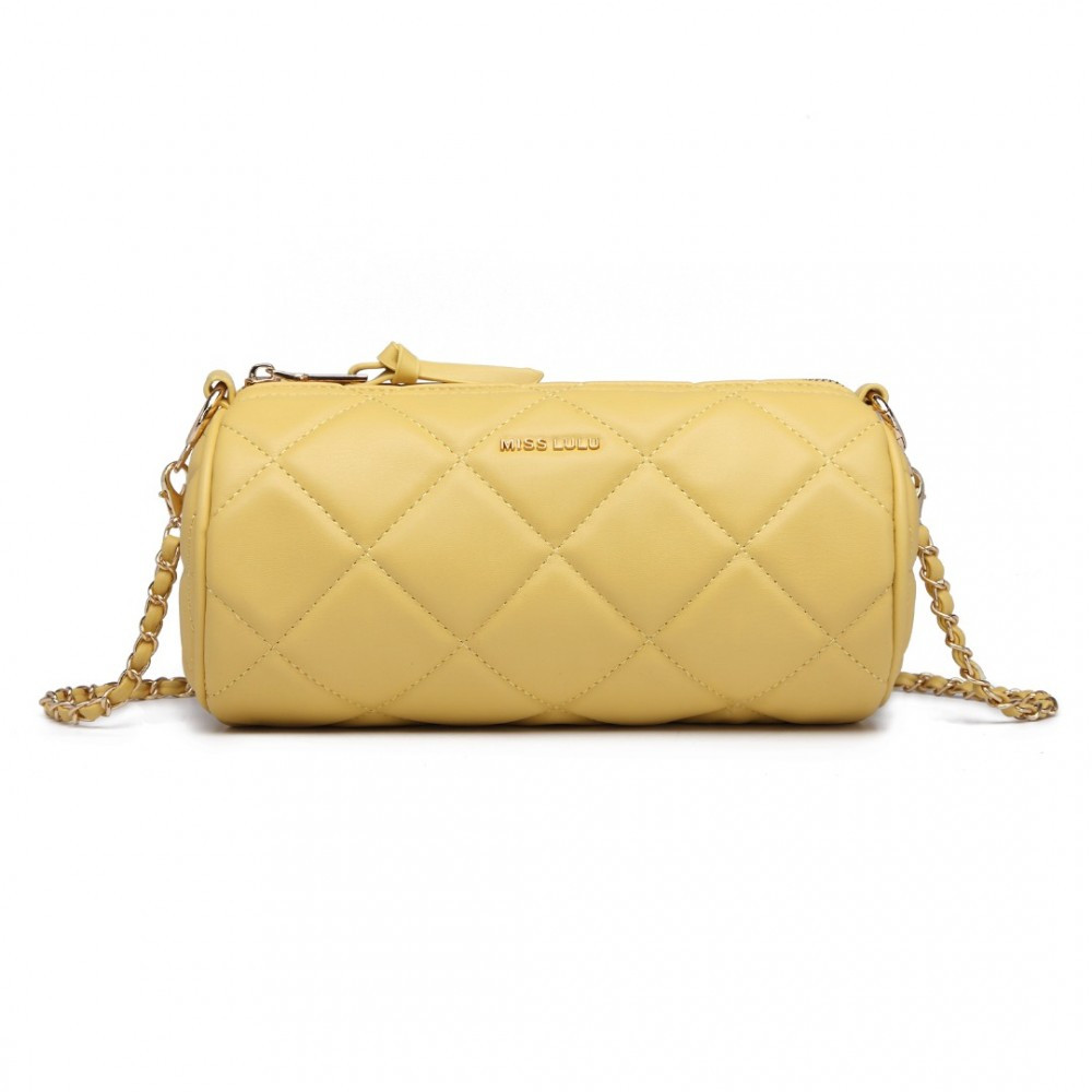 zolta pikowana torebka wizytowa cylinder owalna z lancuszkiem ricci